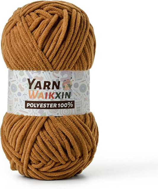 Soft Chenille Yarn for Crocheting, Fluffy Chunky Crochet Yarn for Baby Blanket, (1.76oz/65.6yds) Fuzzy Velvet Yarn for Amigurumi&DIY Puzzle、Crafts、Scarf(Light Tan)