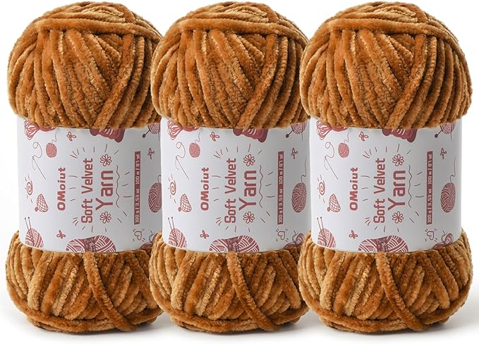 3x100g Fluffy Velvet Chenille Yarn for Crocheting and Knitting, 3x87.4yd Baby Yarn for Crocheting Soft, Crochet Chunky Yarns Amigurumi Yarns（Brown