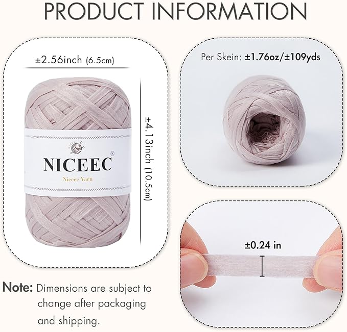 NICEEC 2 Skeins Soft Tape Yarn for Crocheting Craft Paper Yarn Easy Crochet Raffia Yarn Ribbon Yarn for DIY Craft Gift Wrapping Total Length 1.76oz×2/109yds×2-Pinkish Purple