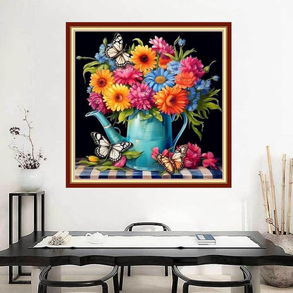Joyhoor Stamped Cross Stitch Kits for Beginners Needlepoint Kits for Adults Embroidery Kits 11CT Counted Cross Stitch Kits Printed Embroidery Pattern- Flower Water Kettle 18x18 inchs