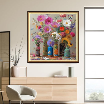 DMCVIVR Stamped Cross Stitch Kits for Adults Beginners Embroidery Kits 11CT Needlepoint Kits Cross Stitch Patterns Embroidery Patterns- Colorful Flower vase 18x18 inch