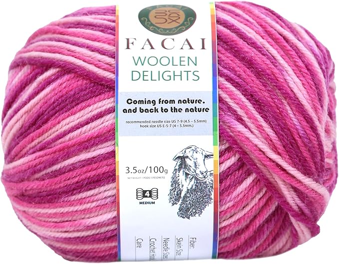 Facai Blend Merino Wool Yarn for Knitting - Worsted Weight,197yds (3.5oz) Ball, Ideal for Sweaters, Scarves, and Accessories (1, Peach Flower)