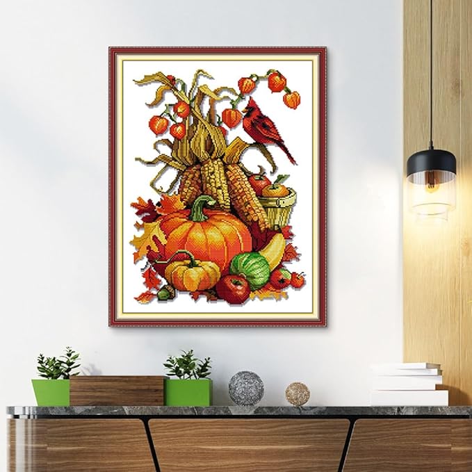 Qeerysew Cross Stitch Kits Stamped Full Range of Embroidery Starter Kits for Beginners DIY- Printed Kits Abundant Harvest of All Grains(Printed) 11CT18.5x23.6inches