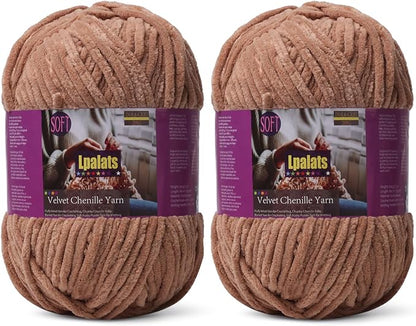 Baby Blanket Yarn for Crocheting - 2 Pack of 200g/7oz Chunky Chenille Yarn for Knitting Blankets Amigurumi - #6 Super Bulky - 348 Yards Soft Thick Plush Yarns (2, Curry)