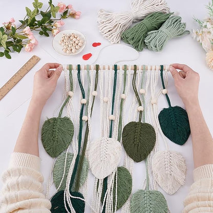 ACRNIGHEET Boho Macrame Leaf Kit for Adults Beginners Large DIY Macrame Kit Leaf Tassels Wall Hanging Elegant Wall Decor Bohemian Macrame Projects Handmade Enthusiast Gift