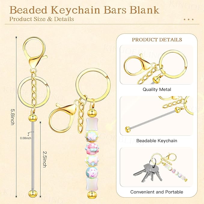 12 PCS Beadable Keychain Making Kit,Key Chain Keyrings for Jewelry Making,Car Bag Purse Charms Key Chains Bulk Metal Blank Bars,DIY Supplies Christmas Gifts for Women Men Crafts Custom Projects Golden
