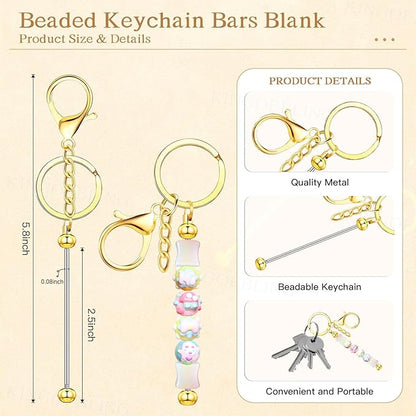 12 PCS Beadable Keychain Making Kit,Key Chain Keyrings for Jewelry Making,Car Bag Purse Charms Key Chains Bulk Metal Blank Bars,DIY Supplies Christmas Gifts for Women Men Crafts Custom Projects Golden