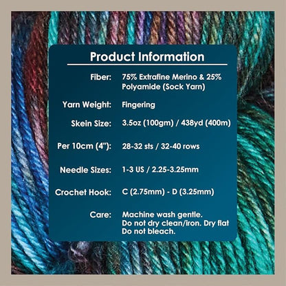 KnitPro Symfonie Hand Dyed Yarn | Extra Fine Merino Wool & Polyamide Blend for Knitting & Crocheting, Fingering Weight, Oeko-TEX Certified 400m, 100g Skein | Terra Variegated Tropical Seascape