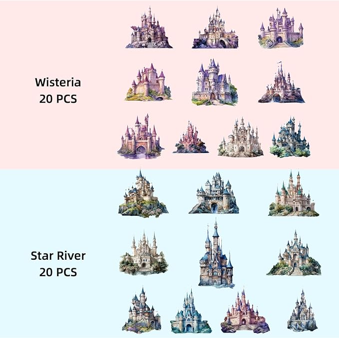 120 Pieces Aesthetic Gothic Magic Castle PET Sticker Set, 6 Pack Fantasy Castle Stickers for Scrapbooking, Journaling, Waterproof DIY Crafts, and Junk Journal Supplies