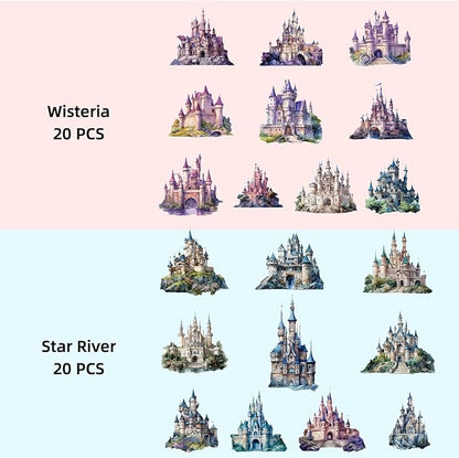 120 Pieces Aesthetic Gothic Magic Castle PET Sticker Set, 6 Pack Fantasy Castle Stickers for Scrapbooking, Journaling, Waterproof DIY Crafts, and Junk Journal Supplies