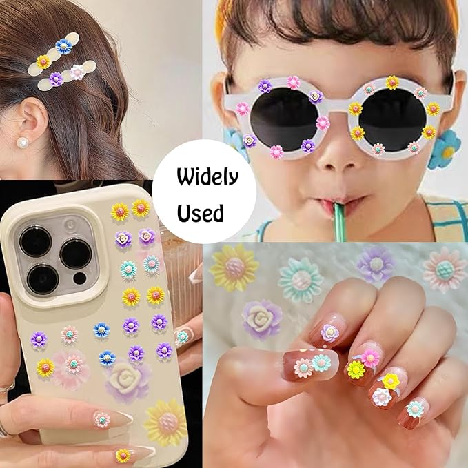 400PCS Flatback Resin Flower Charms Beads for Crafts,Mini Cabochon Charms Mixed Colors Flower Resin Slime Charms Bulk for Nail Art Scrapbooking Decor
