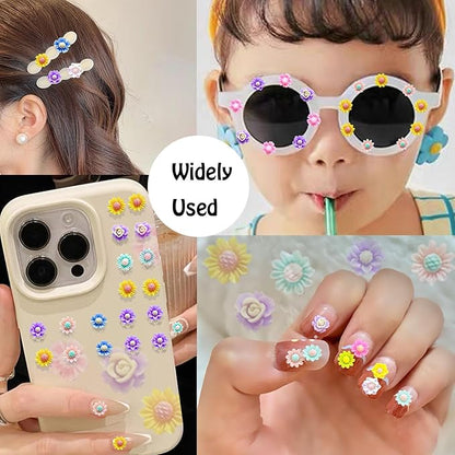 400PCS Flatback Resin Flower Charms Beads for Crafts,Mini Cabochon Charms Mixed Colors Flower Resin Slime Charms Bulk for Nail Art Scrapbooking Decor