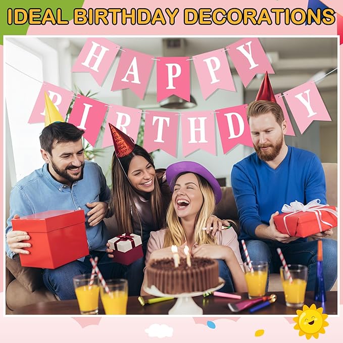 Mooliwe 171 Pcs DIY Custom Banner Kit Make Your Own Customizable Sign for Birthday Wedding Party Decoration Include 20 Paper Pennant 148 Letters and Numbers 1 Rope 2 Threading Device (Pink)
