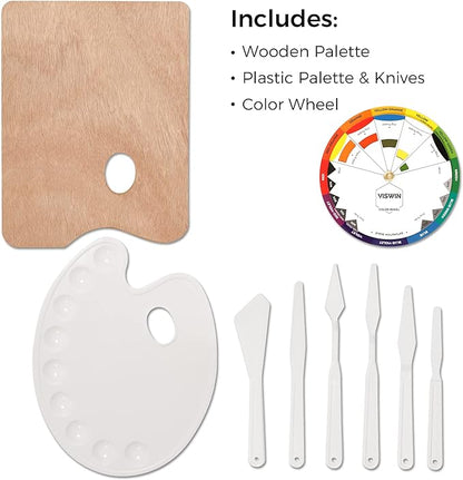 VISWIN Acrylic Paint Set with French Easel, Professional Painting Kit with Acrylic, Pouring Paints, Brushes, Canvas, Art Supplies, Art Set for Adults, Artists, Beginners