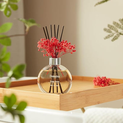 Donurex Flower Reed Diffuser Set 5.07oz Orange Blossom Scent Diffuser with Sticks Home Fragrance Reed Diffuser for Bathroom Shelf Decor