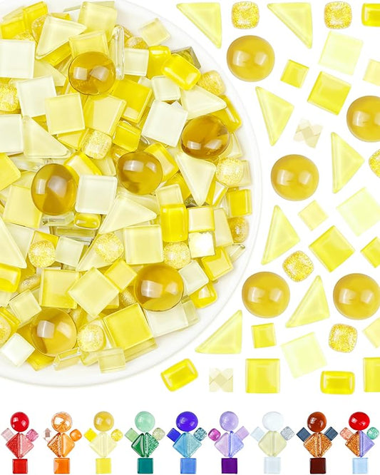 FIVEIZERO 420g Mosaic Tiles for Crafts - 280Pcs Glass Mosaic Kits, Mixed Shapes Mosaic Glass Pieces for Art, Irregular Tiny Mosaic Tile for DIY Projects, Home Decoration(Yellow)