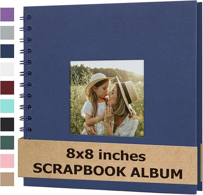 Scrapbook Album 8x8 Inches Photo Album Hardcover Kraft with Window Scrap Book Blank Memory Book for Baby Wedding Guest Book Couples Graduation Travel DIY Anniversary, 40 Pages Blue