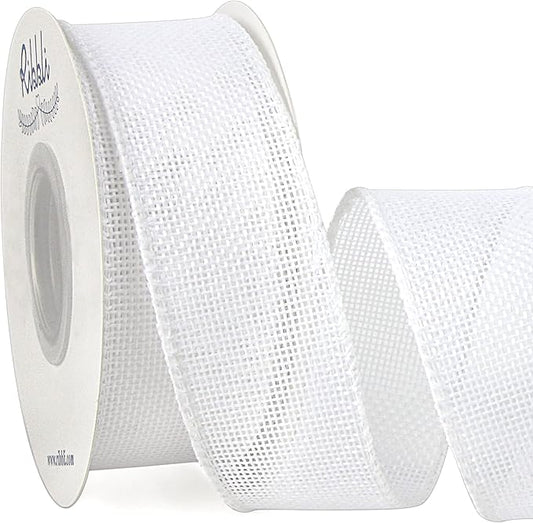 Ribbli White Burlap Wired Ribbon,1-1/2 Inch x 10 Yard,Cross Royal Burlap Wired Edge Ribbon for Big Bow,Wreath,Tree Decoration,Outdoor Decoration