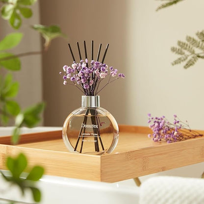 Donurex Flower Reed Diffuser Set 5.07oz Lavender Thyme Scent Diffuser with Sticks Home Fragrance Reed Diffuser for Bathroom Shelf Decor