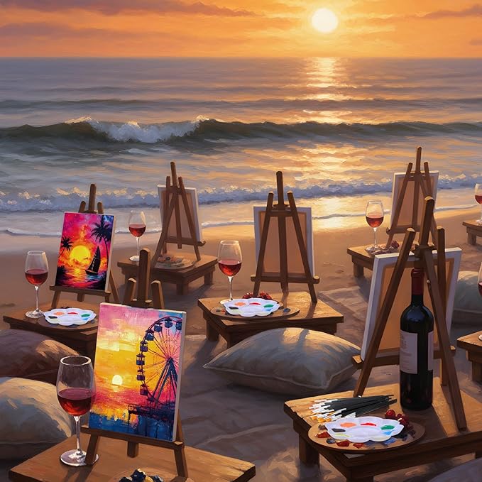 Ctosree Ctosree 72 Pcs Natural Scenery Paint and Sip Kit for Adults 8'' x 10'' Pre Drawn Canvas for Painting DIY Pre Printed Canvas for Party Favor Afro Acrylic Painting Kit Wood Easel Brushes Bulk