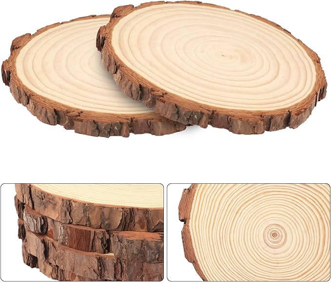 60 PCS 4.7-5.5 Inch Natural Wood Slices, Unfinished Pine Wood Circles with Barks for Coasters, DIY Crafts, Christmas Rustic Wedding Ornaments and Centerpieces,by GNIEMCKIN