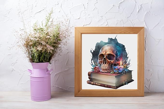 Moohue Stamped Cross Stitch Kits for Adults Clearance Skull 14CT Pre Printed Cross Stitch Kits for Beginners (Skull 1)