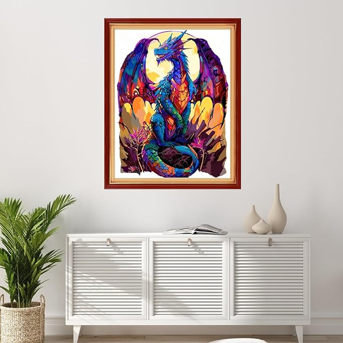 Foxhool Stamped Cross Stitch Kits,11CT Printed Cross Stitch Pattern Full Embroidery Kits for Beginner Needlepoint Kits-Colorful Dragon 16x20 inchs
