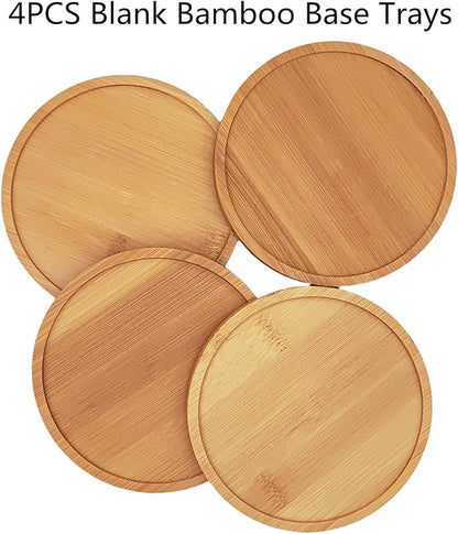 4PCS Mosaic Bamboo Coasters for Crafts, Blank Base Trays, Drinking Cup Coaster, Plant Coaster, Art Plate,DIY Mosaic Supplies (Round L)