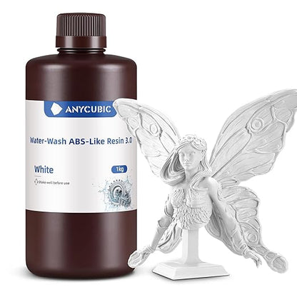 ANYCUBIC Water Washable ABS-Like Resin 3.0, 3D Printer Resin, High Toughness and High Precision, Easy to Post-Process, Low Odor, Wide Compatibility for All LCD 3D Printers (White, 1kg)