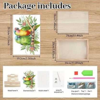 DoxQcs DIY Diamond Art Wooden Tray Kit Easter Food Tray with Handle Diamond Painted Table Decoration Tray for Breakfast Bar Dinner Table Diamond Art Painting for Beginners-Parrot