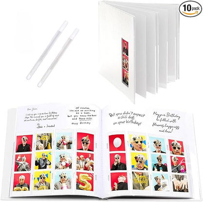 PBF (10 Pack) Photo Booth Album, Guest Book with 2x6 Clear Picture Inserts, White Cover with Plastic Sleeves & White Pages, Scrapbook Album for Photo Strips, Memory Book, Wedding, and Baby Showers