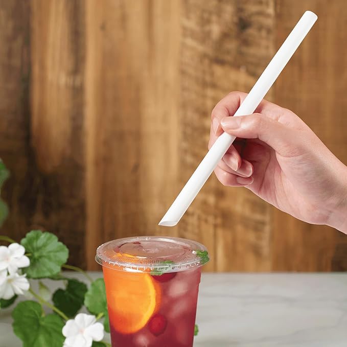 Karat 9" Boba Straws(10mm Diameter), Poly-Wrapped, Assorted Solid Colors (White)