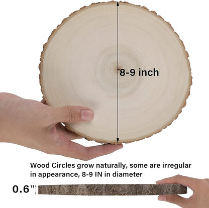 8 Pcs Large Unfinished Wood Slices, 8-9 Inches Wood Slabs for Centerpieces Natural Wooden Circle, DIY Wood Centerpieces for Tables Wedding Party Door Sign Decor
