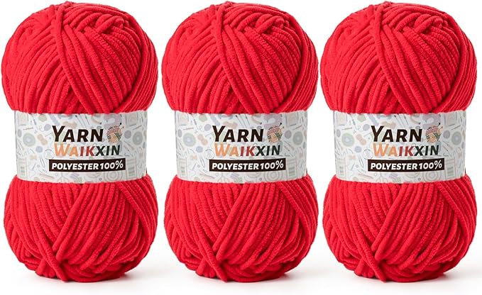 3 Pack Soft Chenille Yarn for Crocheting, Fluffy Chunky Crochet Yarn for Baby Blanket, (5.29oz/196.8yds) Fuzzy Velvet Yarn for Amigurumi&DIY Puzzle、Crafts、Scarf(3 Red)