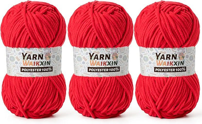 3 Pack Soft Chenille Yarn for Crocheting, Fluffy Chunky Crochet Yarn for Baby Blanket, (5.29oz/196.8yds) Fuzzy Velvet Yarn for Amigurumi&DIY Puzzle、Crafts、Scarf(3 Red)