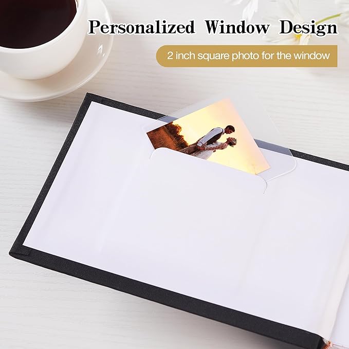 Mublalbum Small 4x6 Photo Album Linen Cover with Memo Areas Photobook Pictures Book Holds Horizontal Pockets for Wedding Family Baby and Vacation (Black)