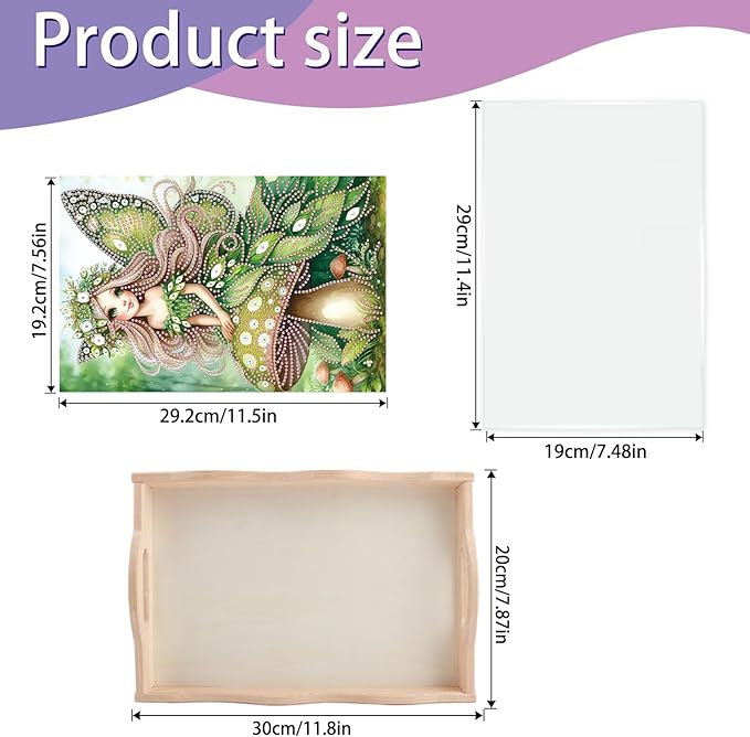 JISHSHAY Elf Fairy Diamond Art Serving Tray Diamond Painting Food Tray Gem Art Serving Platter Gem Painting Mosaic Kits for Adults DIY Kits for Adults, with Wood Handle 20×30cm/7.87×11.81in