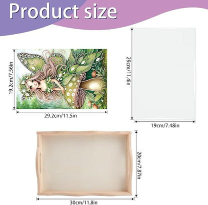 JISHSHAY Elf Fairy Diamond Art Serving Tray Diamond Painting Food Tray Gem Art Serving Platter Gem Painting Mosaic Kits for Adults DIY Kits for Adults, with Wood Handle 20×30cm/7.87×11.81in