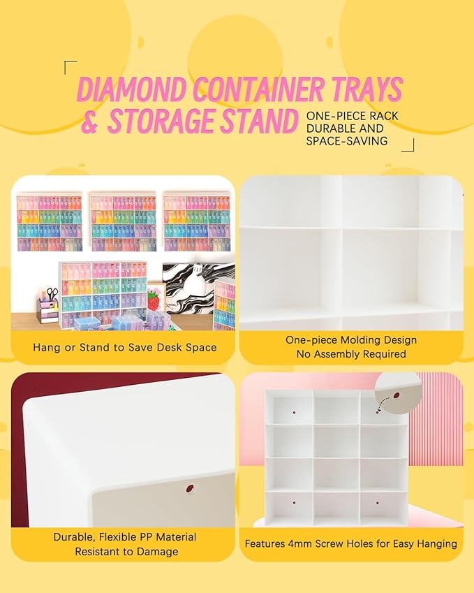 60pcs Diamond Art Storage Containers Trays ＆ Stand, Diamond Painting Accessories Diamond Painting Trays with Lids, 2-in-1 Diamond Art Tray and Beads Storage, Beads Gem Art Tools Storage Rack