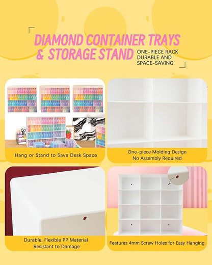 60pcs Diamond Art Storage Containers Trays ＆ Stand, Diamond Painting Accessories Diamond Painting Trays with Lids, 2-in-1 Diamond Art Tray and Beads Storage, Beads Gem Art Tools Storage Rack