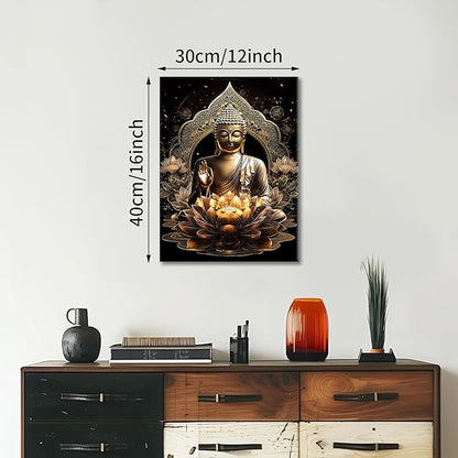 WENGTIAO Black Gold Buddha Framed Canvas Wall Art Zen Lotus Spiritual Relax Wall Pictures for Bathroom Living Room Bedroom Buddhist Meditation Canvas Paintings Prints Wall Decor Artwork 12x16 inch