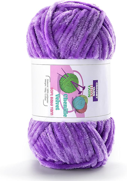 Plush Chenille Chunky Yarn, Velvet Fluffy Yarn for Hand Knitting, Baby Yarns for Crocheting Soft Making Blankets, Scarves, Dolls (3.5oz 87.5yds Each)