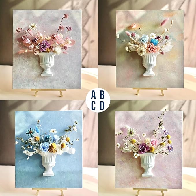 Artistic Oil Painting & Plaster Vase Set - DIY Dried Flower Holder, Separated Components for Easy Assembly, Decorative Wall Art & Textured Vase for Living Room, Bedroom, Office Home Table Decor (L)