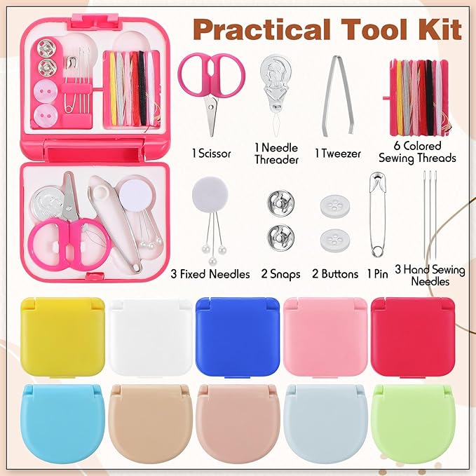 Daifunli 10 Pcs Min Travel Sewing Kit in Bulk Portable Emergency Sewing Repair Kit with Threads Scissors Needles for Beginner Traveler Hotel Charity