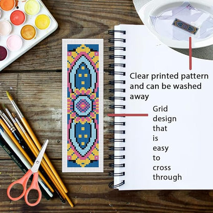 ORIGACH 6 Set Mandala Pattern Cross Stitch Bookmark Kit for Beginner with Backing Felt Floss Instructions DIY Stamped Embroidery Bookmark Kit for Adults, Book Lovers