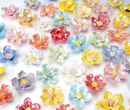 Lanyani 30 Pieces 3D Ceramic Mosaic Flowers for DIY Crafts, Various Shimmering Glaze Iridescent Bloom Petal Shaped Glass Tile for Mosaic Project and Decorations