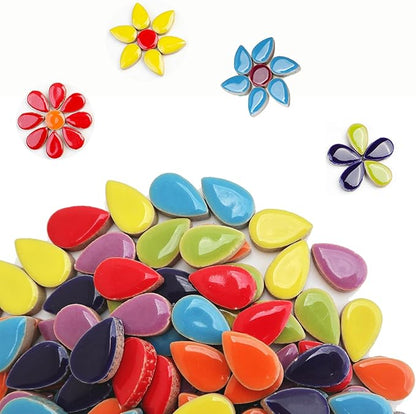 EDFLIFE Ceramic Mosaic Tiles for Crafts, 7oz Assorted Colors Petal Mosaic Tiles Ceramic for Art Supplies, Mosaic Making Kit for DIY Hobbies Children Handmade Home Decoration Art Projects (Drop)