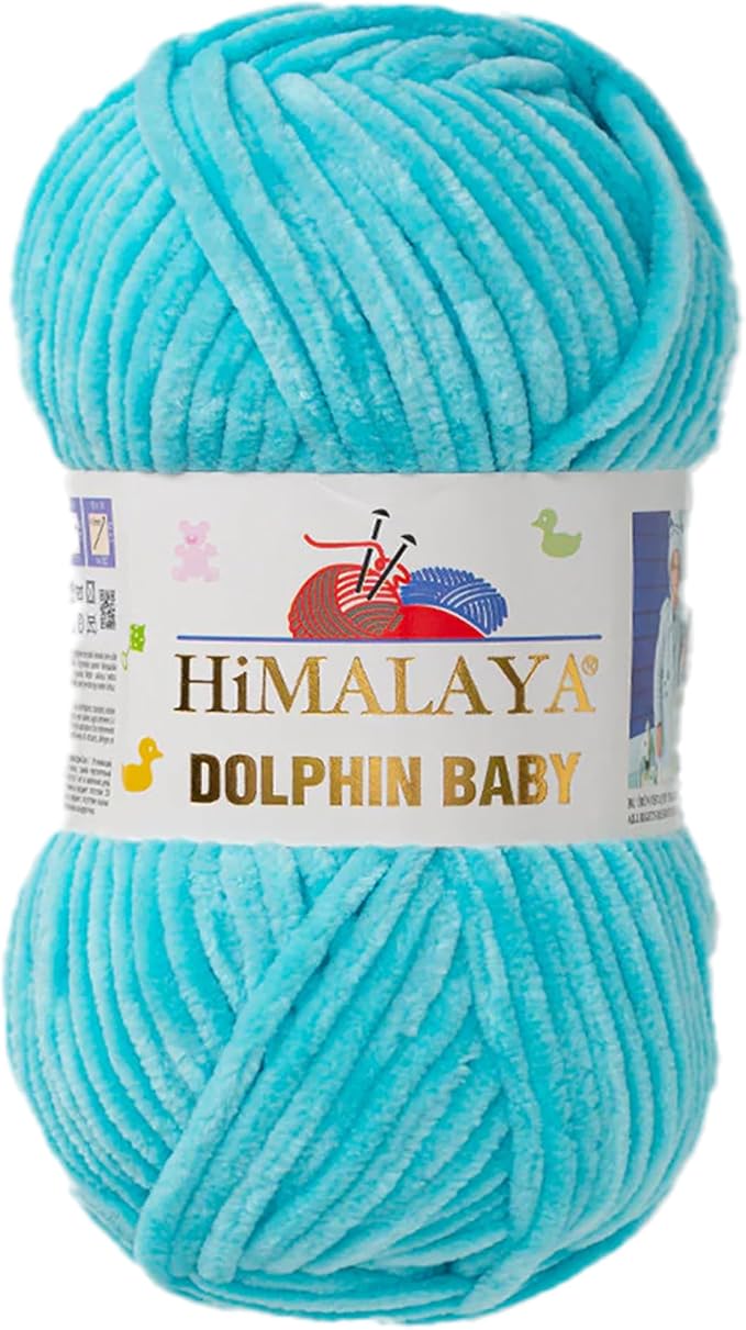 1 Skein/Pack Himalaya Dolphin Baby Chenille Yarn, Each Ball 100 gr (3.5 oz), 120 m (132 Yards), 100% Polyester, Super Bulky Baby Blanket Velvet Amigurumi Yarn, 80335 - Turquoise