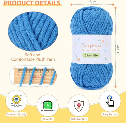 Coopay Chenille Yarn for Crocheting/Knitting, 12 Pack Medium Worsted Weight Yarn of 50g/1.76oz - Total 780yd, Soft Velvet Crochet Yarns for Plush Toys, Baby Blankets, Scarves (Colorful)