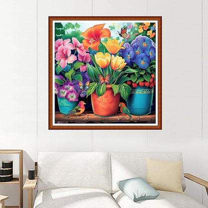 Joyhoor Stamped Cross Stitch Kits for Beginners Needlepoint Kits for Adults Embroidery Kits 11CT Counted Cross Stitch Kits Printed Embroidery Pattern- A Corner of The Garden 18x18 inchs